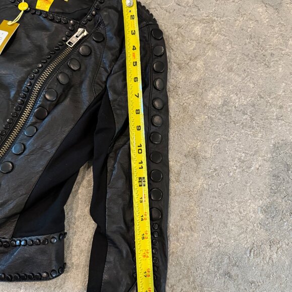 Catherine Malandrino 123JL03 Jacket Noir Cropped Lambskin Leather Black Stud NEW - Picture 11 of 14